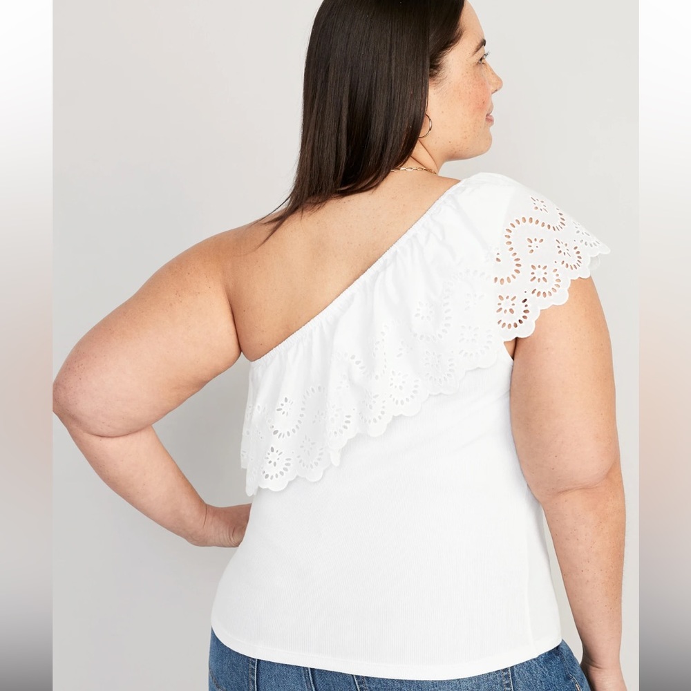 Old Navy Eyelet One-Shoulder Paneled Rib-Knit Top - Picture 8 of 8